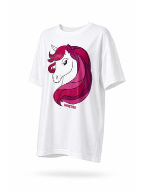 SHEIN Women's Extra Small Oversized & Boxy White Pink Unicorn Graphic Tee NWT